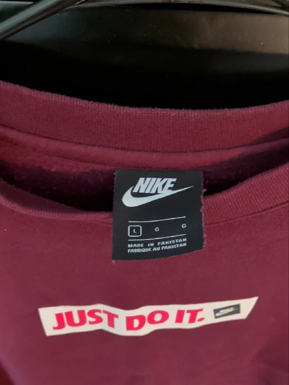 Nike Men’s Maroon Crewneck Sweatshirt with 'JUST DO IT.' Chest Logo